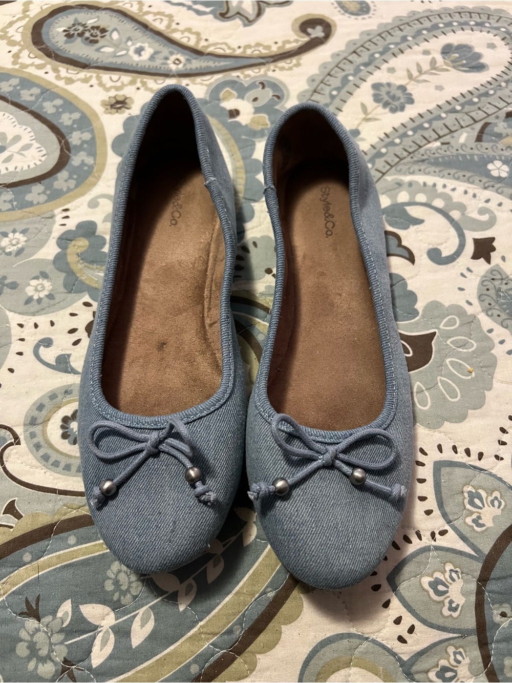 Style & Co. Light Blue Denim Ballet Flats with Bow Accent